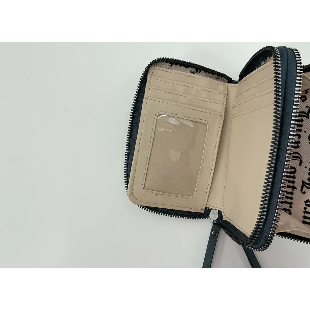 Juicy Couture Gothic Logo Zip Wallet‎ Padlock Charm Blue Bifold Y2K Mini Wallet